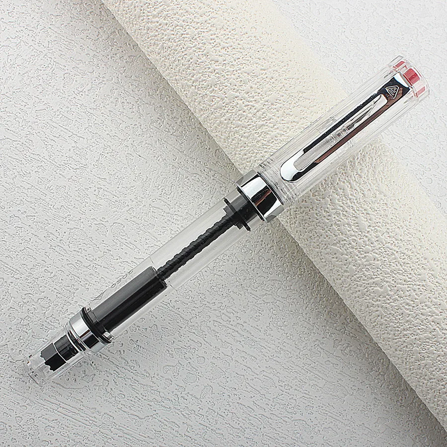 Lanbitou Transparent Fountain Pen Bent 1.0mm Hooded Nib Piston Filler Ink Pens for Writing School Office Supplies Stationery
