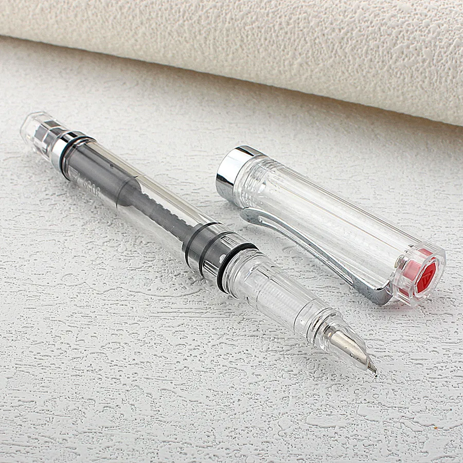 Lanbitou Transparent Fountain Pen Bent 1.0mm Hooded Nib Piston Filler Ink Pens for Writing School Office Supplies Stationery