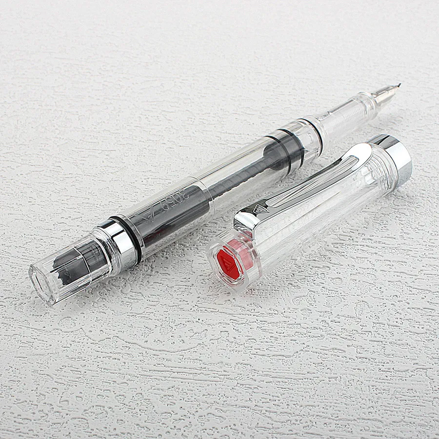 Lanbitou Transparent Fountain Pen Bent 1.0mm Hooded Nib Piston Filler Ink Pens for Writing School Office Supplies Stationery
