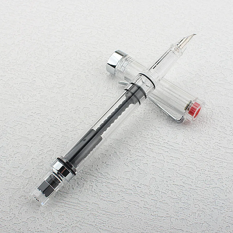 Lanbitou Transparent Fountain Pen Bent 1.0mm Hooded Nib Piston Filler Ink Pens for Writing School Office Supplies Stationery