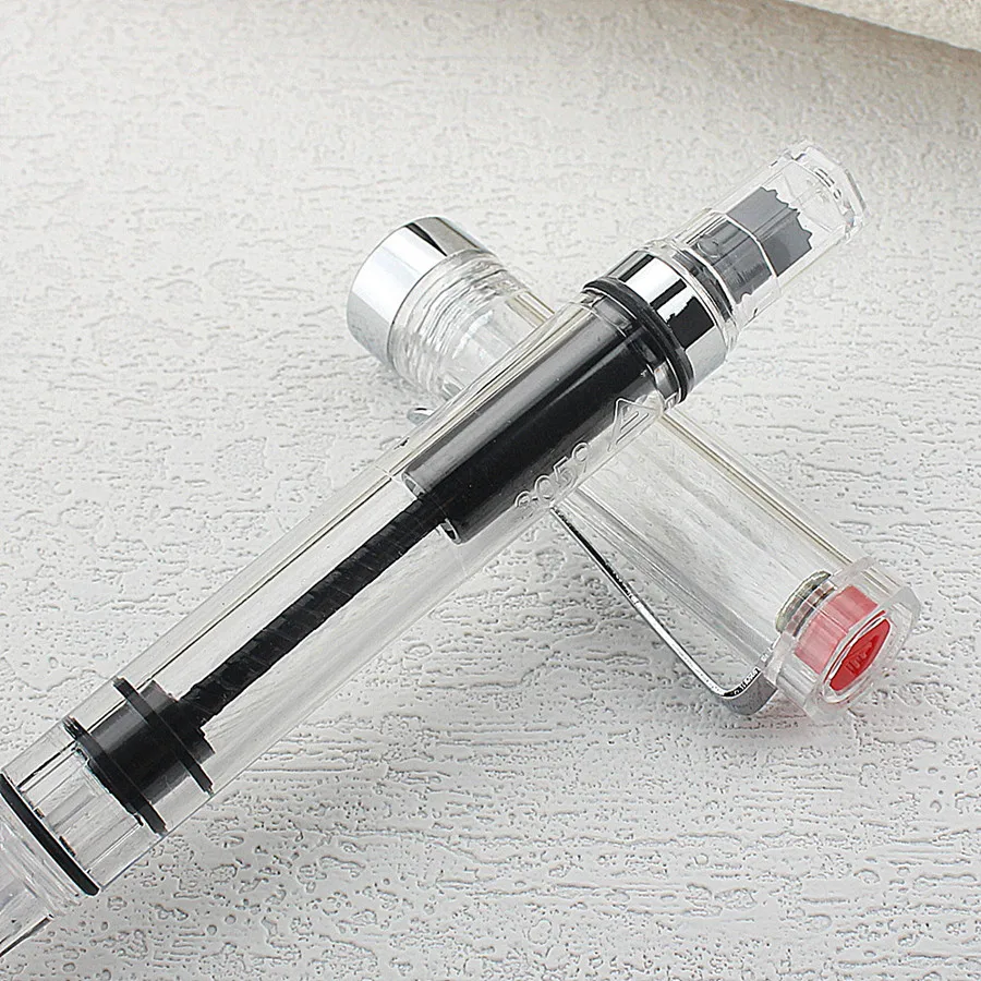 Lanbitou Transparent Fountain Pen Bent 1.0mm Hooded Nib Piston Filler Ink Pens for Writing School Office Supplies Stationery