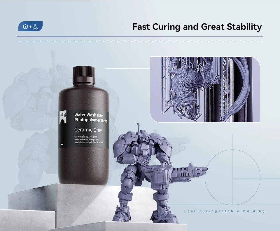 ELEGOO Water Washable 3D Printer Resin LCD UV-Curing Resin 405nm Standard Photopolymer Resin for LCD 3D Printing 1000g