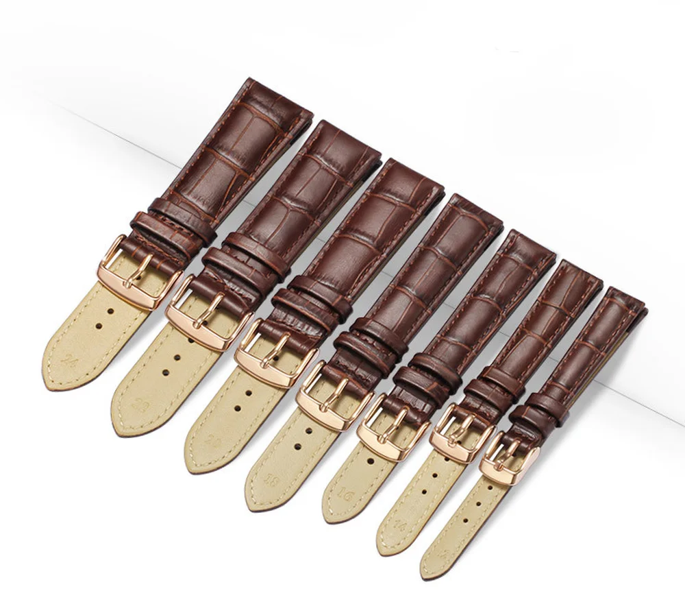 Replacement Watch Band Leather Sweat-proof Leather Watch Strap Yellow Gold Buckle Watch Bracelet Multiple Colors Available