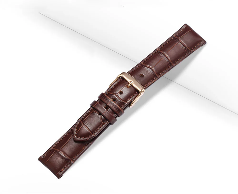 Replacement Watch Band Leather Sweat-proof Leather Watch Strap Yellow Gold Buckle Watch Bracelet Multiple Colors Available