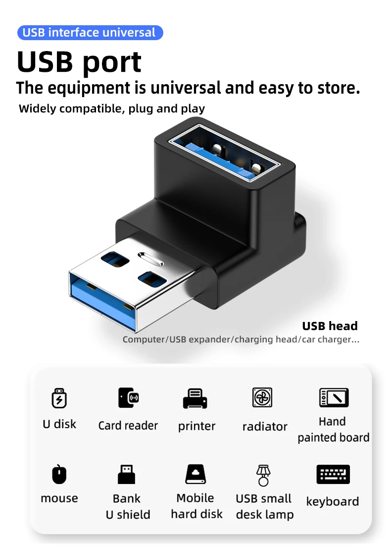 90 Degree USB 3.0 Male to Female Right Angle Extension Adapter USB Upward Elbow Adapter 10Gbps For Laptop PC Connector Converte