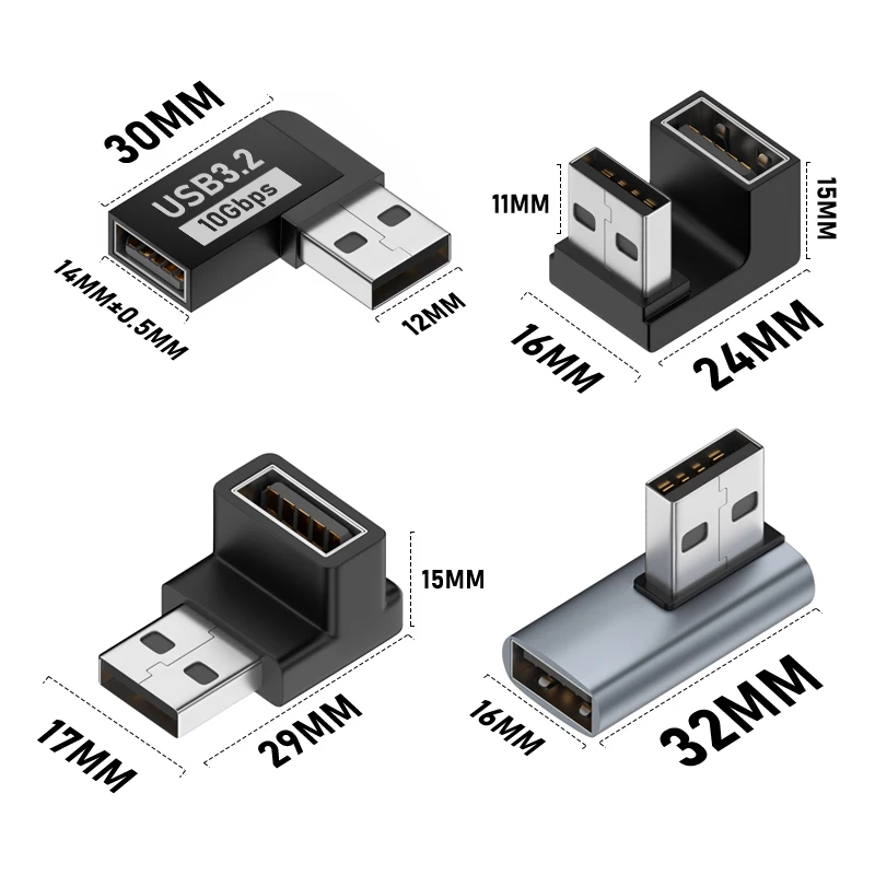 90 Degree USB 3.0 Male to Female Right Angle Extension Adapter USB Upward Elbow Adapter 10Gbps For Laptop PC Connector Converte