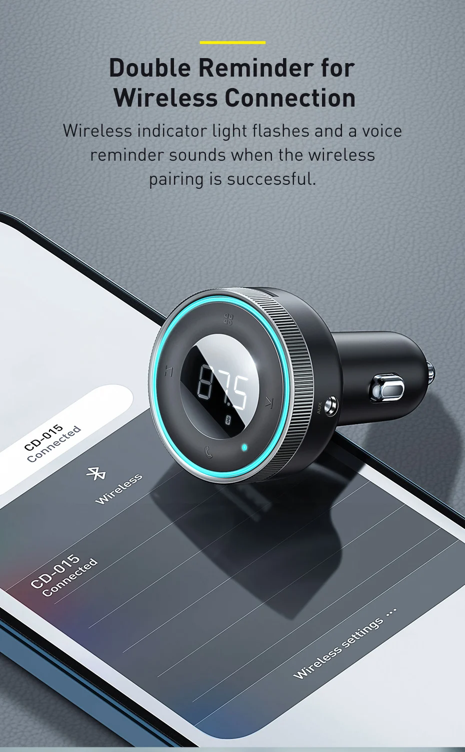 Baseus Car FM Transmitter 5.0 Bluetooth Car Charger Music Adapter 3.4A Dual USB MP3 Player Radio Handsfree Audio FM Modulato