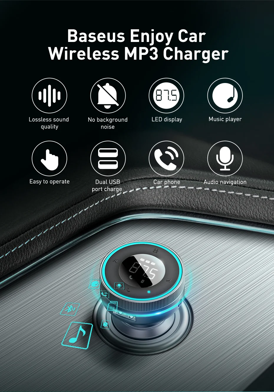 Baseus Car FM Transmitter 5.0 Bluetooth Car Charger Music Adapter 3.4A Dual USB MP3 Player Radio Handsfree Audio FM Modulato