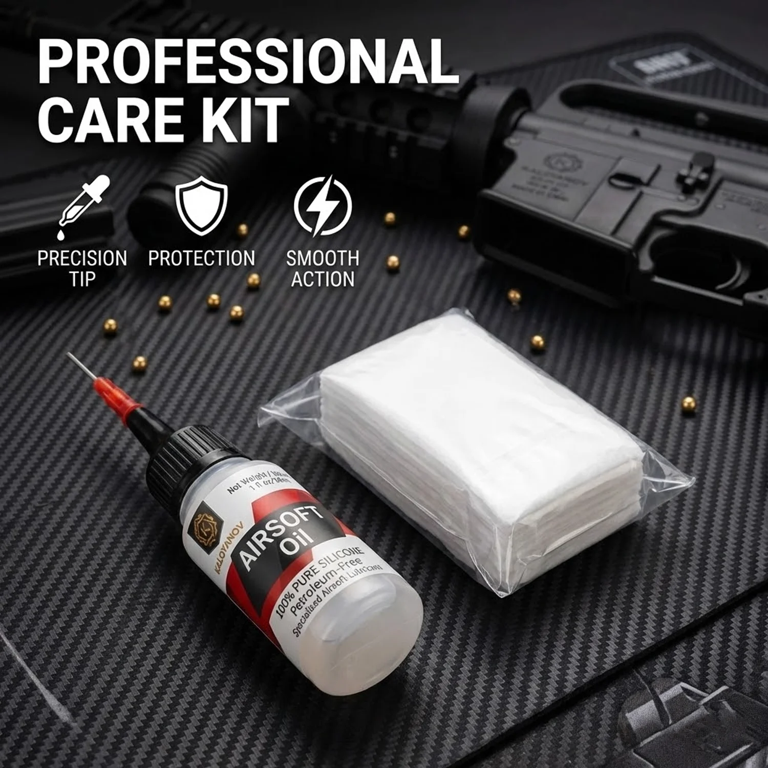 Airsoft Silicone Lubricant with Precision Needle Tip & Cleaning Wipes for Paintball GBB AEG O-Rings Petroleum-Free Oil 30ml Set