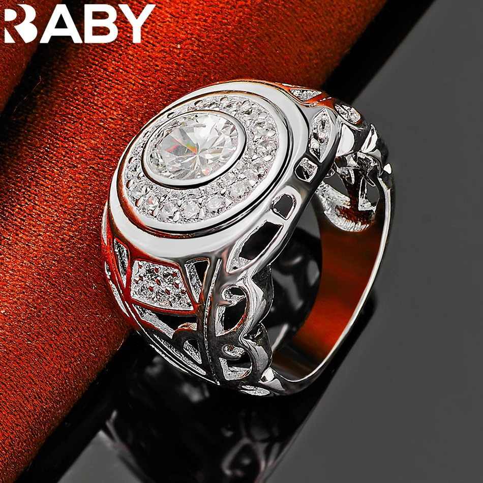 925 Sterling Silver 6-10 Size Rings For Women Man Round Large Zircon Ring Fashion Wedding Engagement Charms Party Fine Jewelry