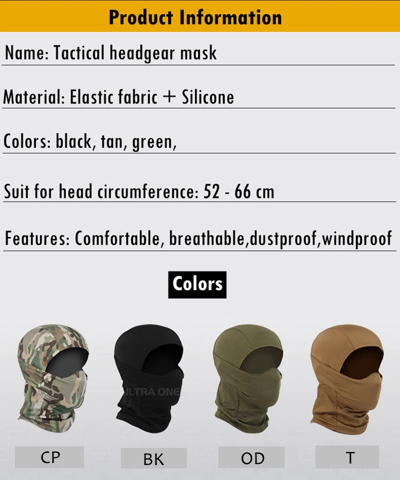 Tactical Mask Outdoor Balaclava Head Hood Silicone Half Face Windproof Headgear Airsoft Hunting CS Game Sunscreen Cap