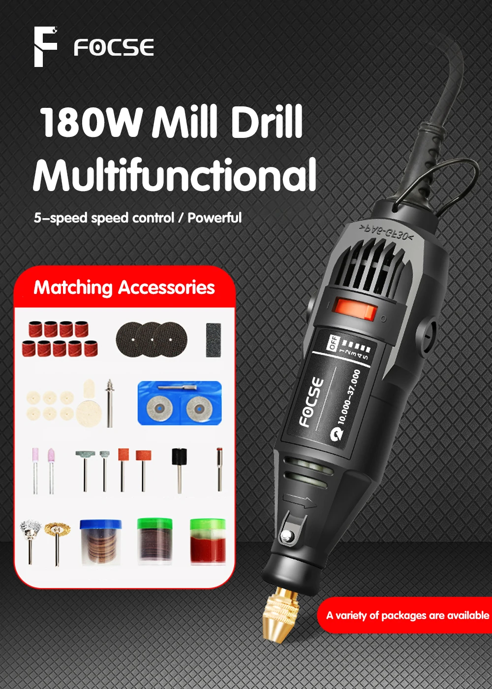 180W Power Electric Mini Drill Engraver Rotary Tool Polishing Grinder Variable Speed Dremel Engraving Pen with Accessories