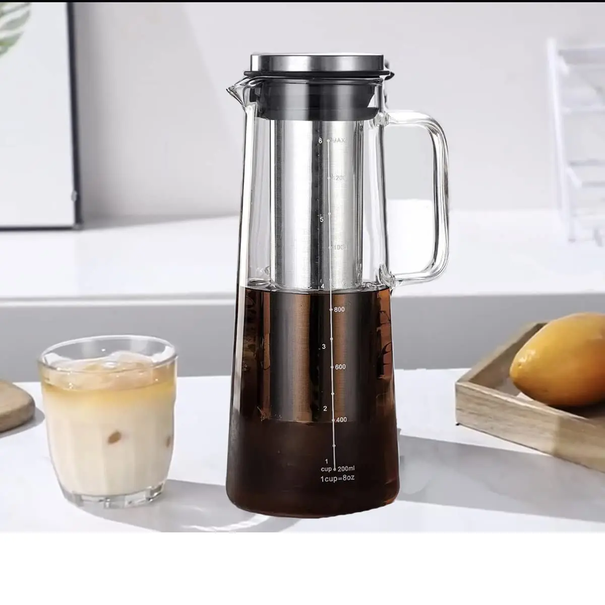 Leeseph Airtight Cold Brew Iced Coffee Maker and Tea Infuser- 1.0L / 34oz Glass Carafe with Removable Stainless Steel Filter