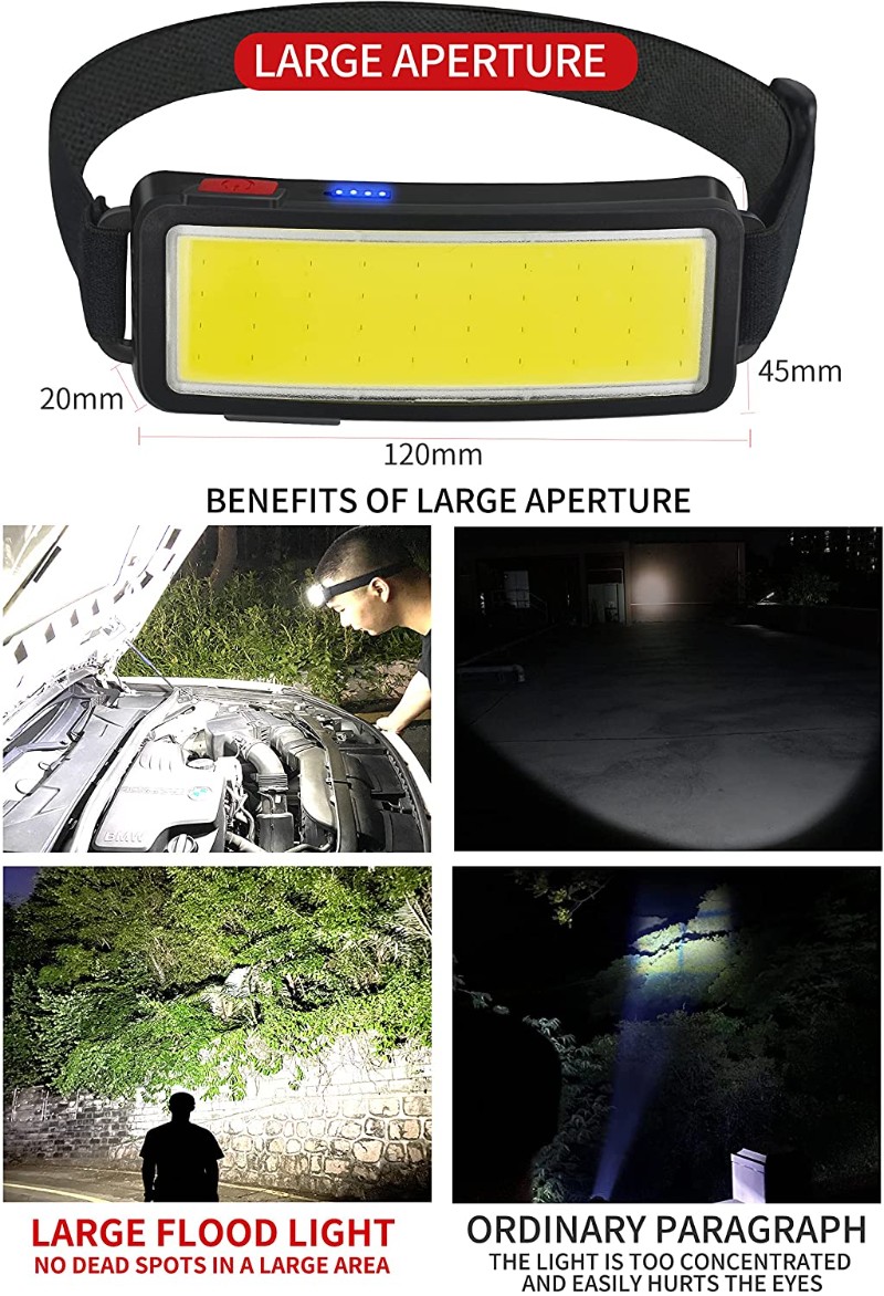 Hot COB LED Headlight Flashlight 3 Modes Light USB Rechargeable Head Lamp Built-in 1200mah Outdoor Hiking Camping Lamp