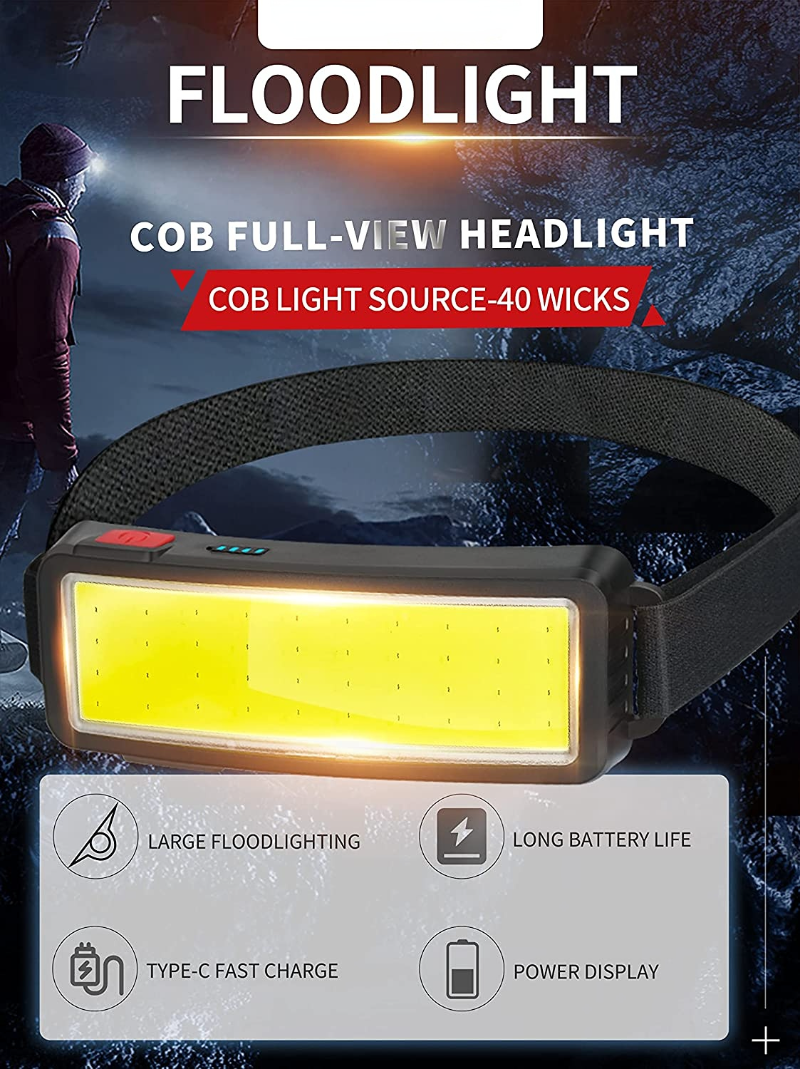 Hot COB LED Headlight Flashlight 3 Modes Light USB Rechargeable Head Lamp Built-in 1200mah Outdoor Hiking Camping Lamp