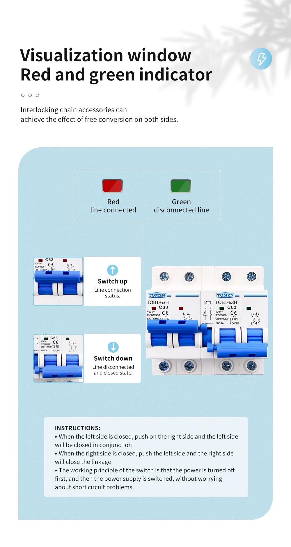 2P+2P MTS TOMZN AC Dual Power Manual Transfer Switch Circuit Breaker MCB 50HZ/60HZ