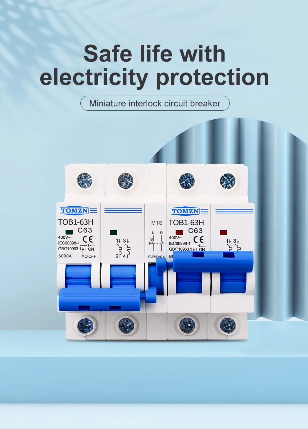 2P+2P MTS TOMZN AC Dual Power Manual Transfer Switch Circuit Breaker MCB 50HZ/60HZ