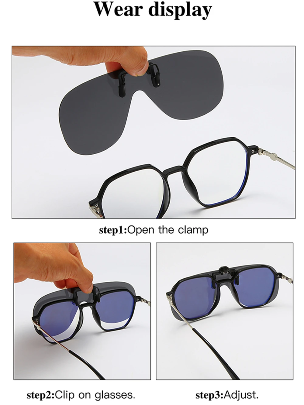 VIVIBEE Flip Up Clip on Sunglasses Polarized Fishing Men Grey Lens Driving UV400 Aviation Cool Oversized Night Vision Shades
