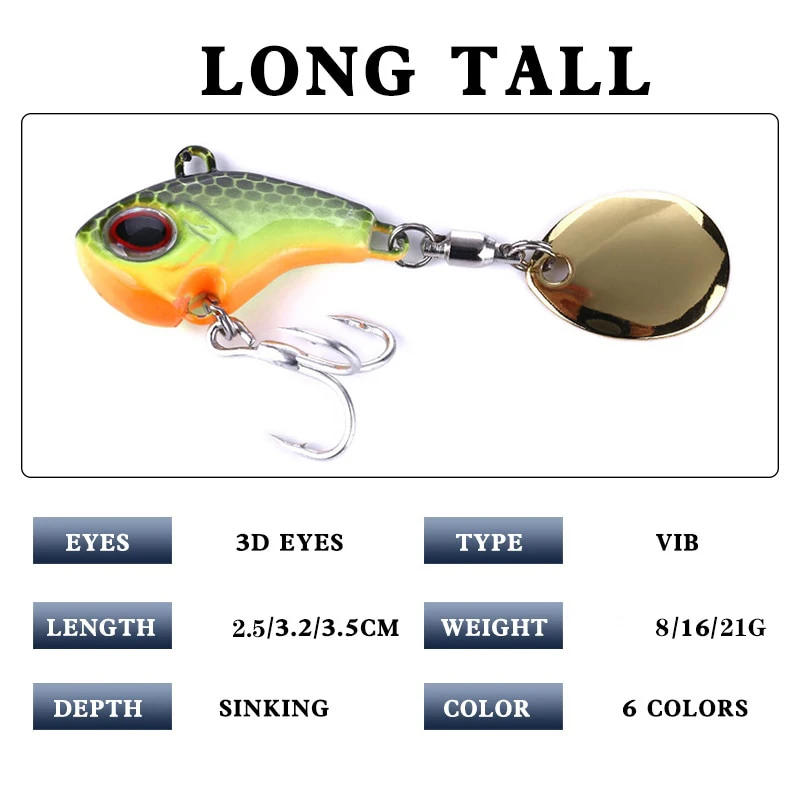 1Pcs Rotating Metal VIB vibration Bait Spinner Spoon Fishing Lures 8g/16g/21g Jigs Trout Wobbler Fishing Hard Baits Tackle Pesca