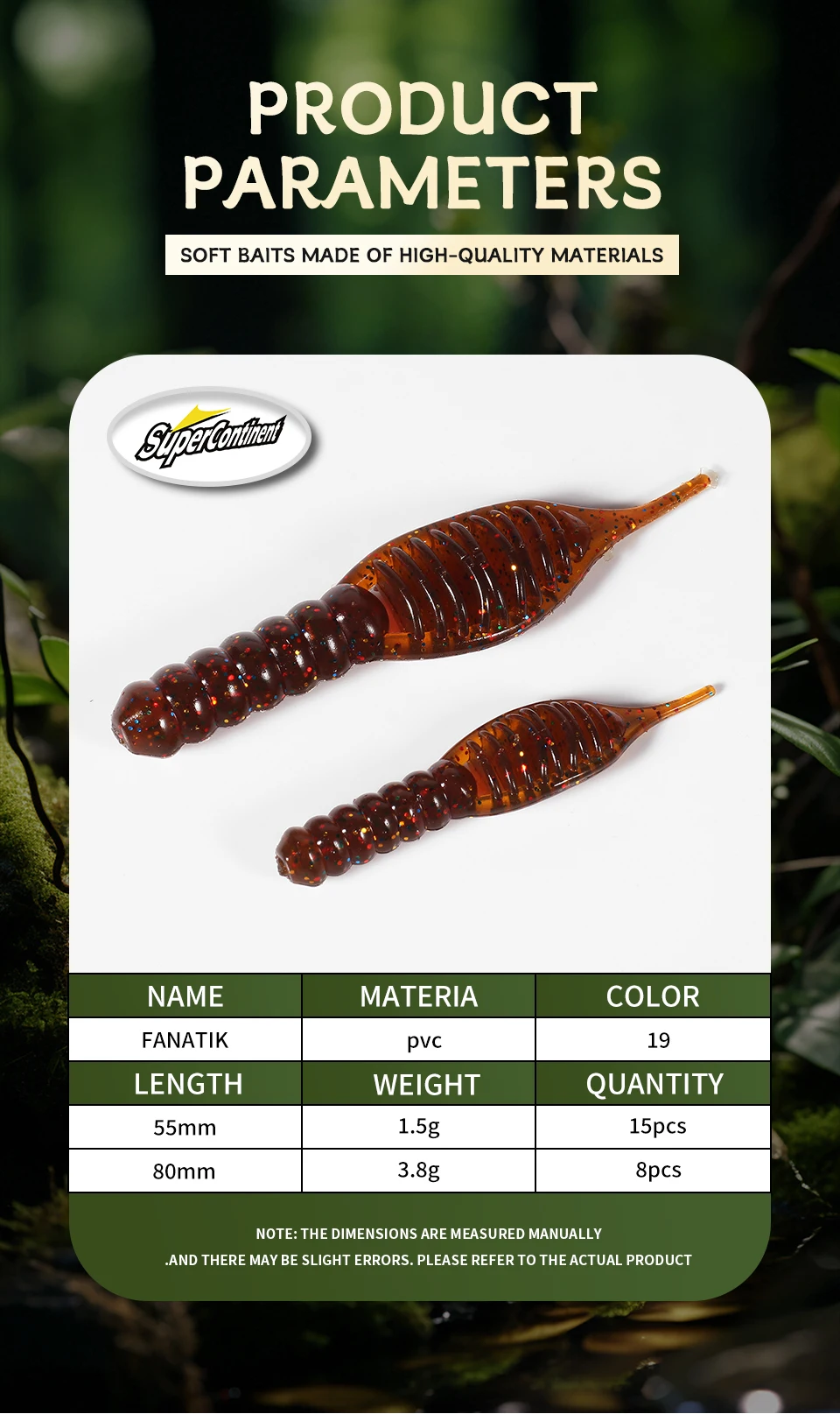 Supercontinent fanatik Lures 80mm/8pcs 55mm/15pcs Soft Lure Fishing Lures Soft Silicone Baits Larva soft bait