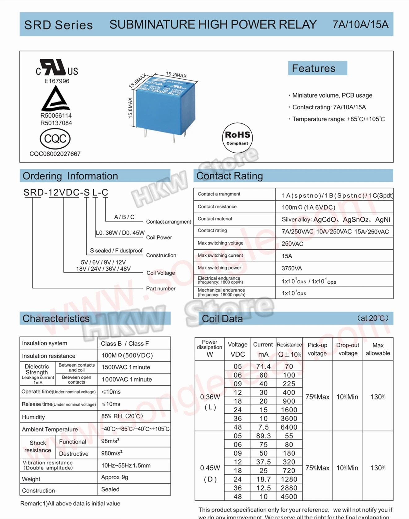 10pcs Relay SRD-03VDC-SL-C SRD-05VDC-SL-C SRD-24VDC-SL-C SRD-12VDC-SL-C 3V 5V 6V 9V 12V 24V 48V 10A 250VAC 5PIN Relays Relais