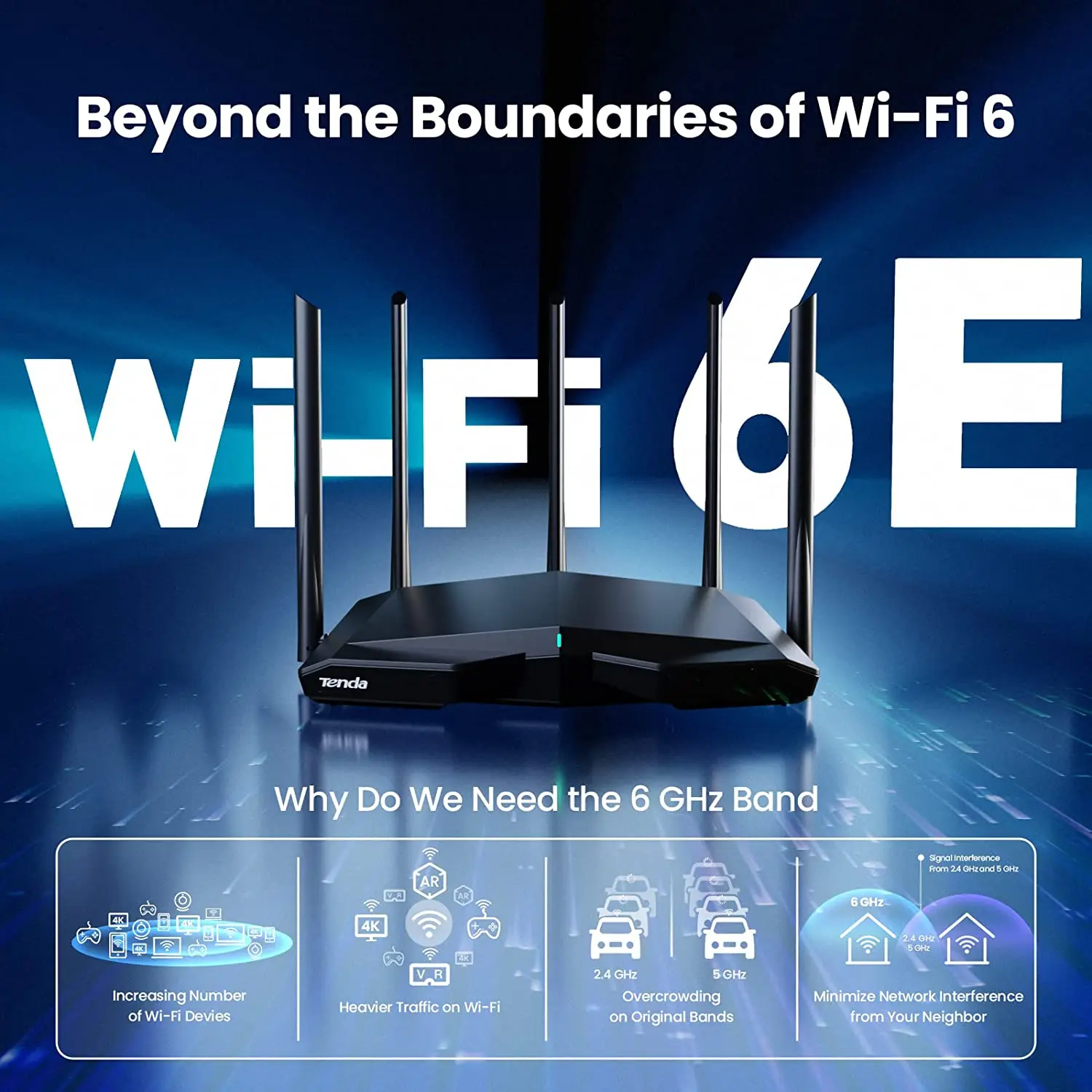 Tenda WiFi6 Router AX1500-AX5700 Tri-Band Gigabit Wi-Fi 6E Mesh Router Wireless Roteador Gigabit PK Xiaomi Router OFDMA & MU-MIM