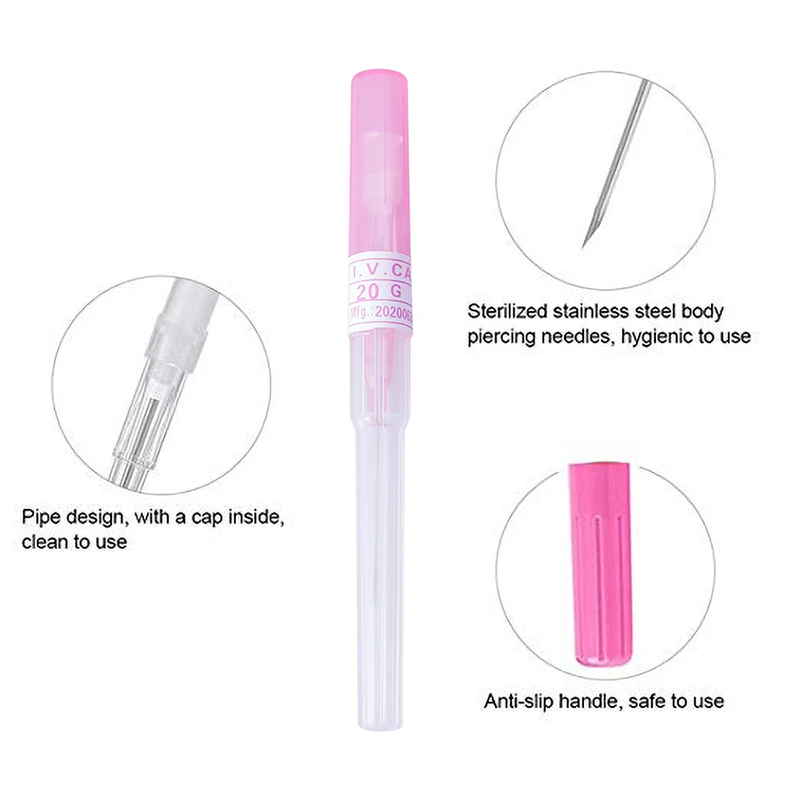 6pcs Sterilized Catheter Piercing Needles Supply Professional Piercing Stores Home Nose Lip Ear Eyebrow Body Piercing Needle
