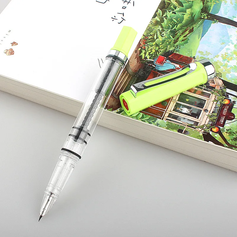 Lanbitou Transparent Fountain Pen Plastic F/EF/Hooded Nib Piston Filler Ink Pens for Writing School Office Supplies Stationery