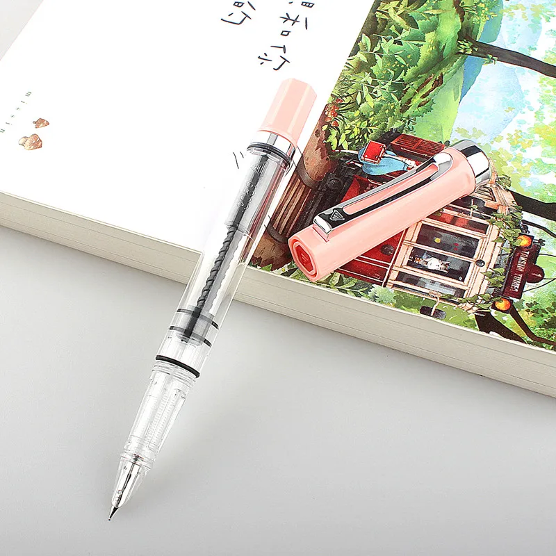 Lanbitou Transparent Fountain Pen Plastic F/EF/Hooded Nib Piston Filler Ink Pens for Writing School Office Supplies Stationery