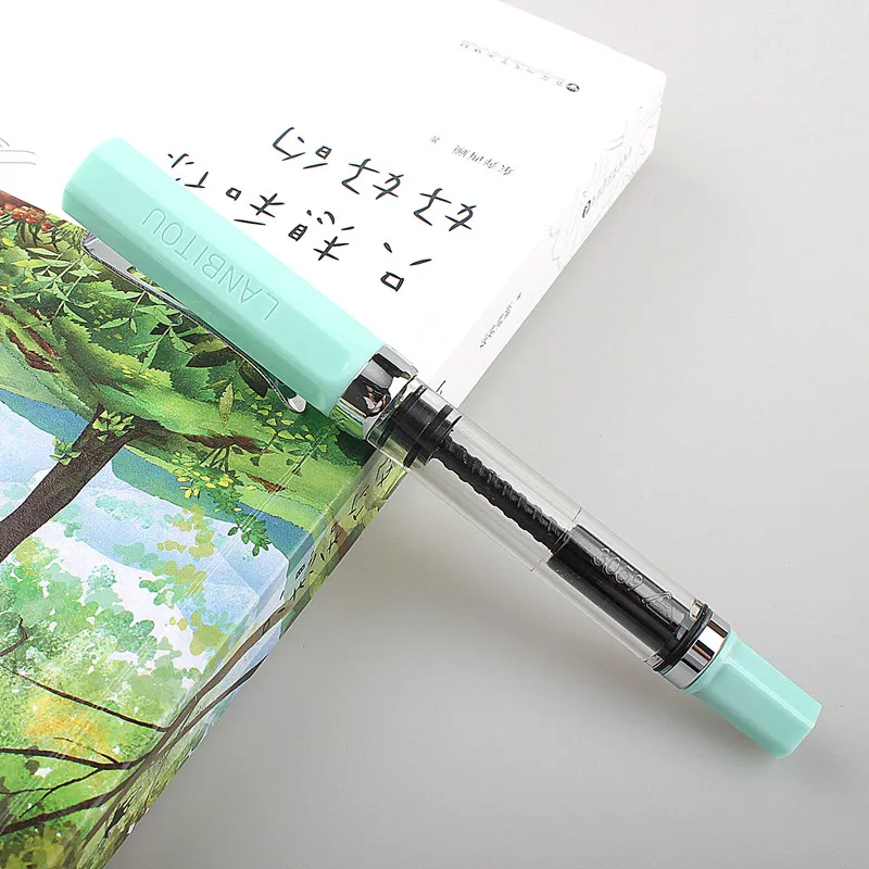Lanbitou Transparent Fountain Pen Plastic F/EF/Hooded Nib Piston Filler Ink Pens for Writing School Office Supplies Stationery