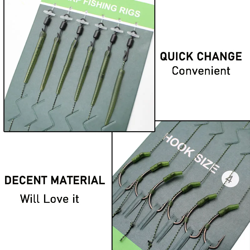 6pcs Carp Fishing Hair Rigs Ready Made Carp Fishing Hook Size 2#4#6#8 Fishing Tackle Equipment Accessories Pesca