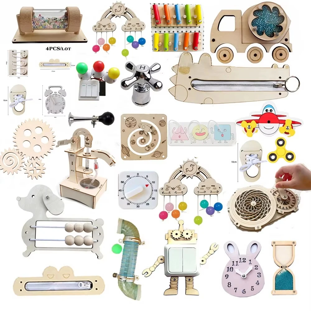 Montessori Busy Board Toys For Children Educational Games DIY Busy Board Parts Wooden Toys Sensory Board Games Puzzles For Kids