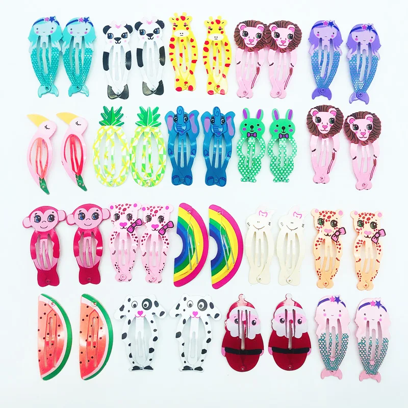 Kids Headwear 20Pcs/Lot Cartoon Hairpin Cute Animal Water Dripping Flower Hair Clip Star Striped Barrette Girls Hair Accessories