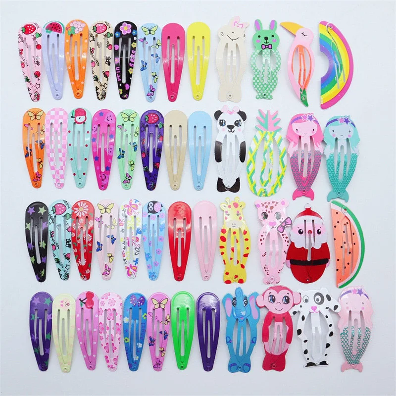 Kids Headwear 20Pcs/Lot Cartoon Hairpin Cute Animal Water Dripping Flower Hair Clip Star Striped Barrette Girls Hair Accessories