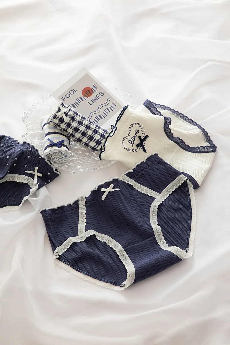 Cotton Women's Underwear Fashion Bow Comfort Panties Mid Waist Seamless Thread Underpants New Girl Love Briefs Female Lingerie