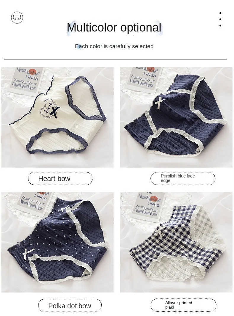 Cotton Women's Underwear Fashion Bow Comfort Panties Mid Waist Seamless Thread Underpants New Girl Love Briefs Female Lingerie