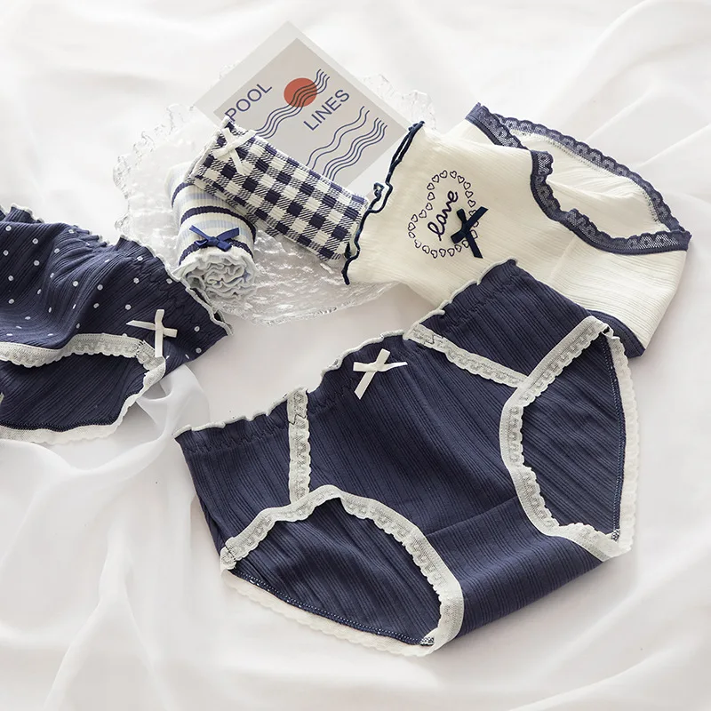 Cotton Women's Underwear Fashion Bow Comfort Panties Mid Waist Seamless Thread Underpants New Girl Love Briefs Female Lingerie