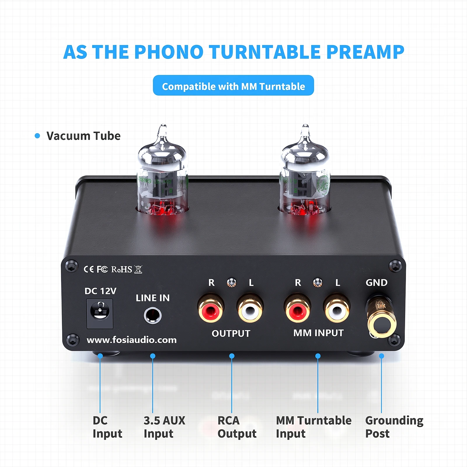 Fosi Audio Phono Preamp for Turntable Phonograph Preamplifier With Vacuum Tube Amplifier HiFi BOX X4