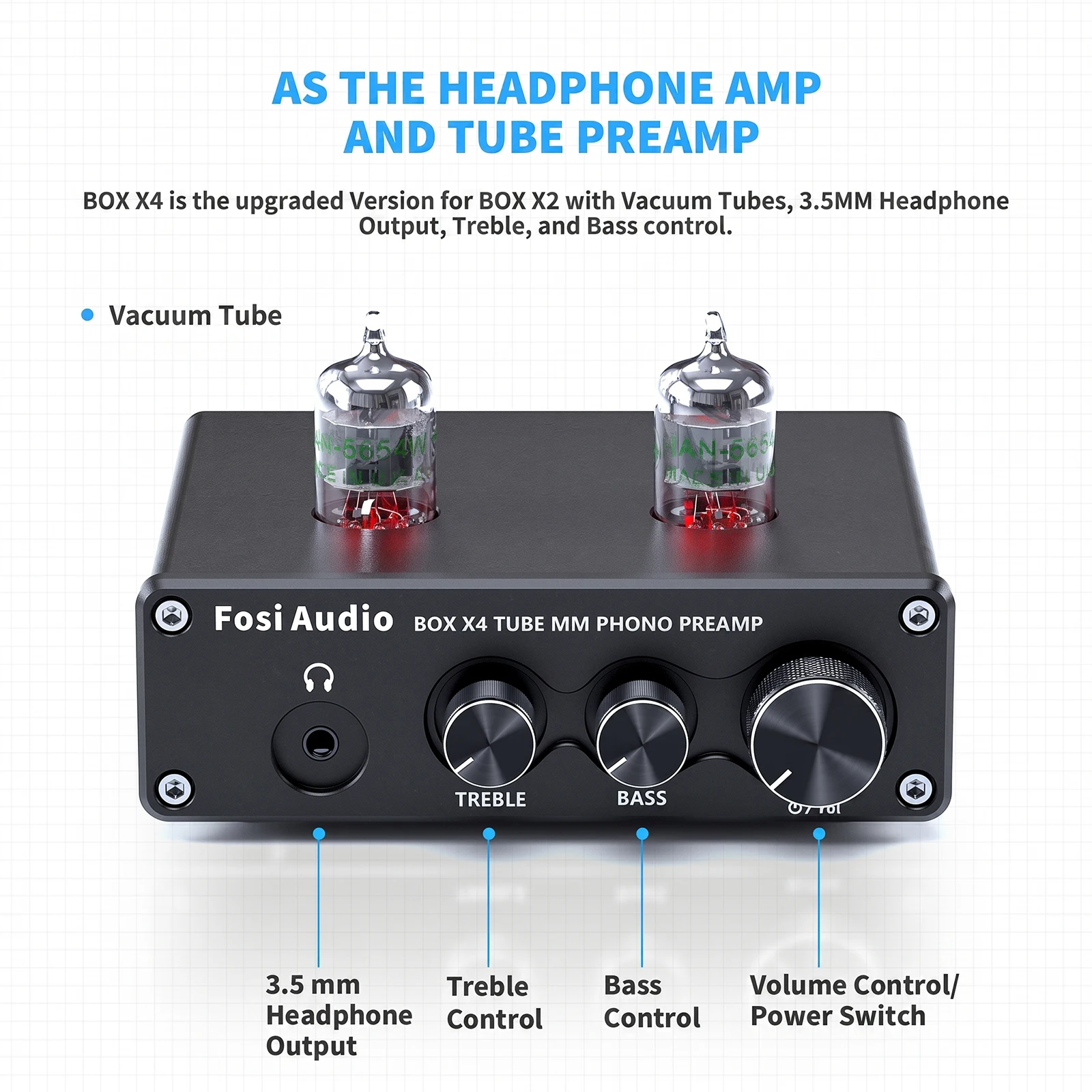 Fosi Audio Phono Preamp for Turntable Phonograph Preamplifier With Vacuum Tube Amplifier HiFi BOX X4