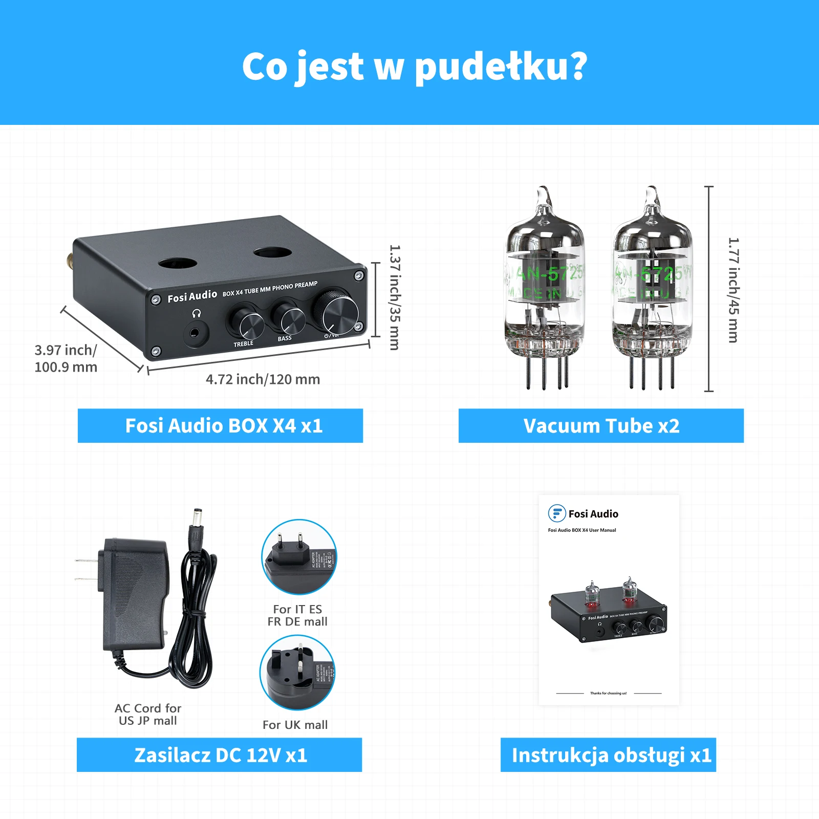 Fosi Audio Phono Preamp for Turntable Phonograph Preamplifier With Vacuum Tube Amplifier HiFi BOX X4