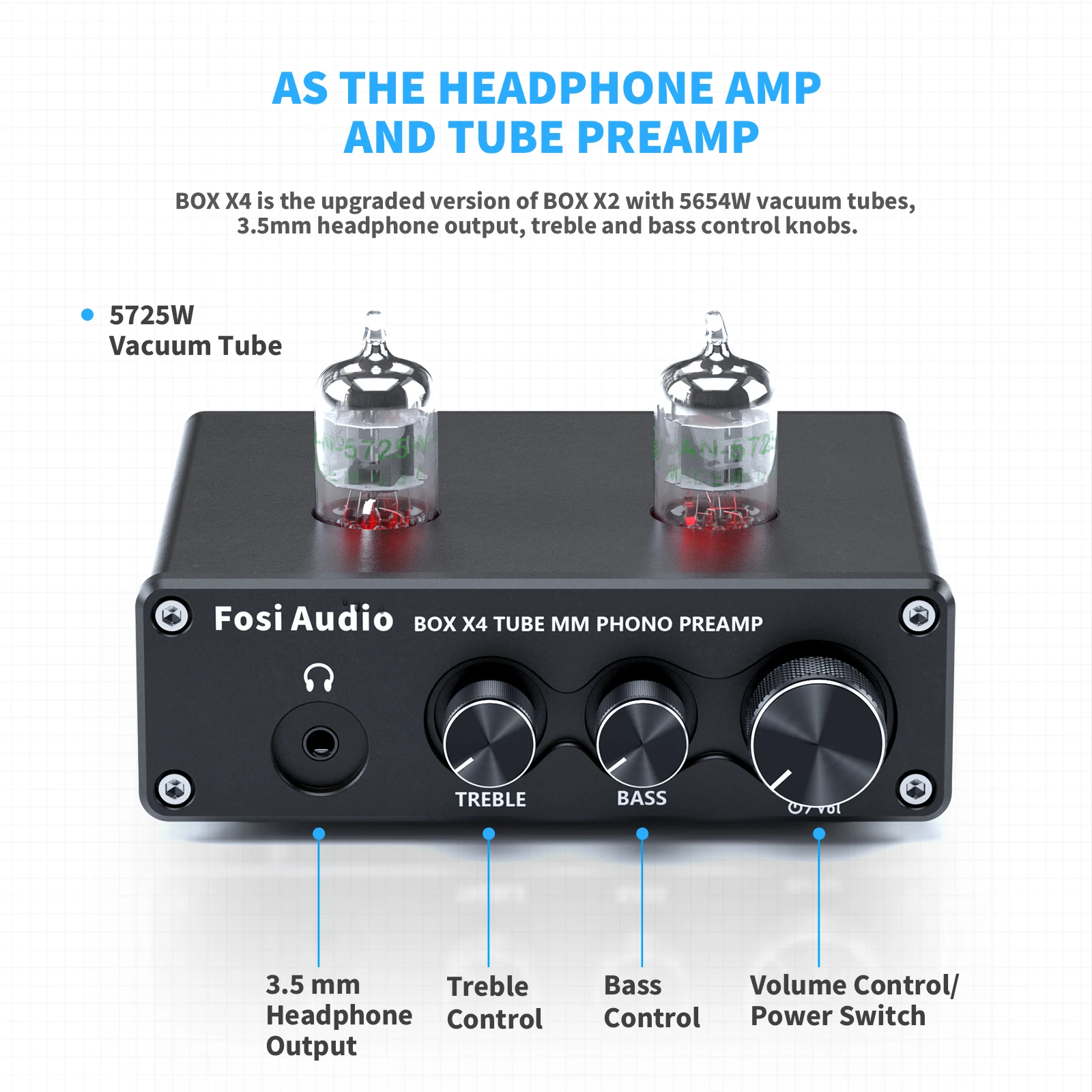 Fosi Audio Phono Preamp for Turntable Phonograph Preamplifier With Vacuum Tube Amplifier HiFi BOX X4