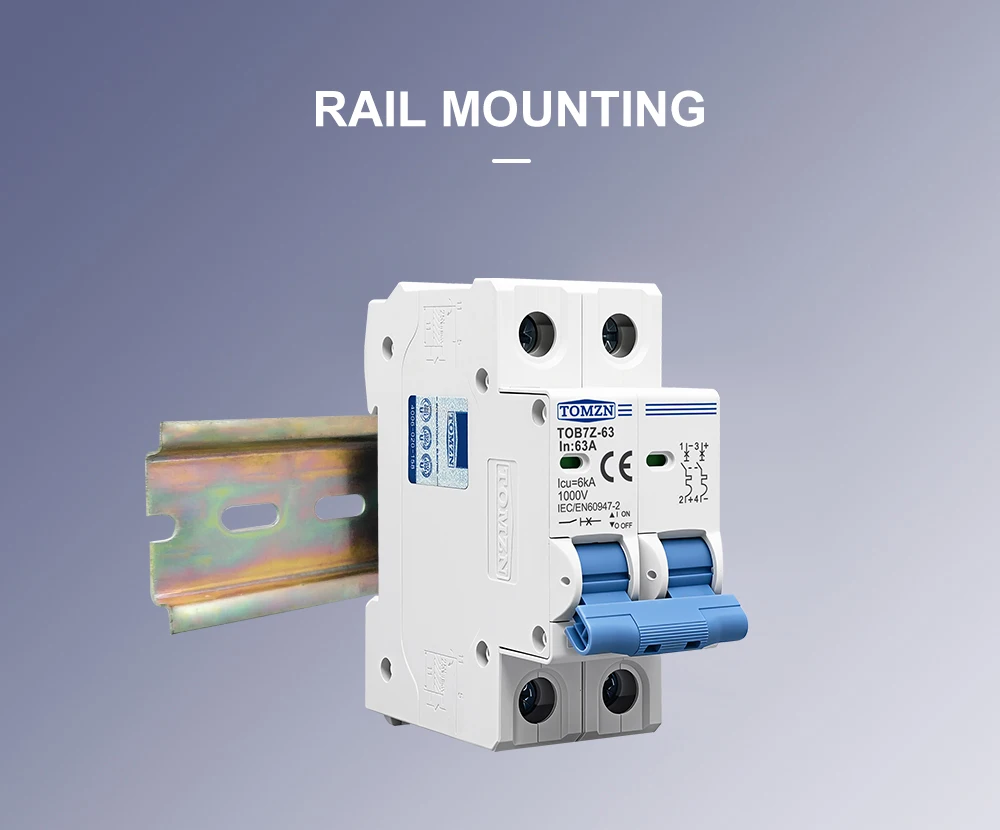 TOMZN 2P DC MCB 1000V Solar Mini Circuit Breaker 3A 6A 10A 16A 20A 25A 32A 40A 50A 63A DC MCB for PV System