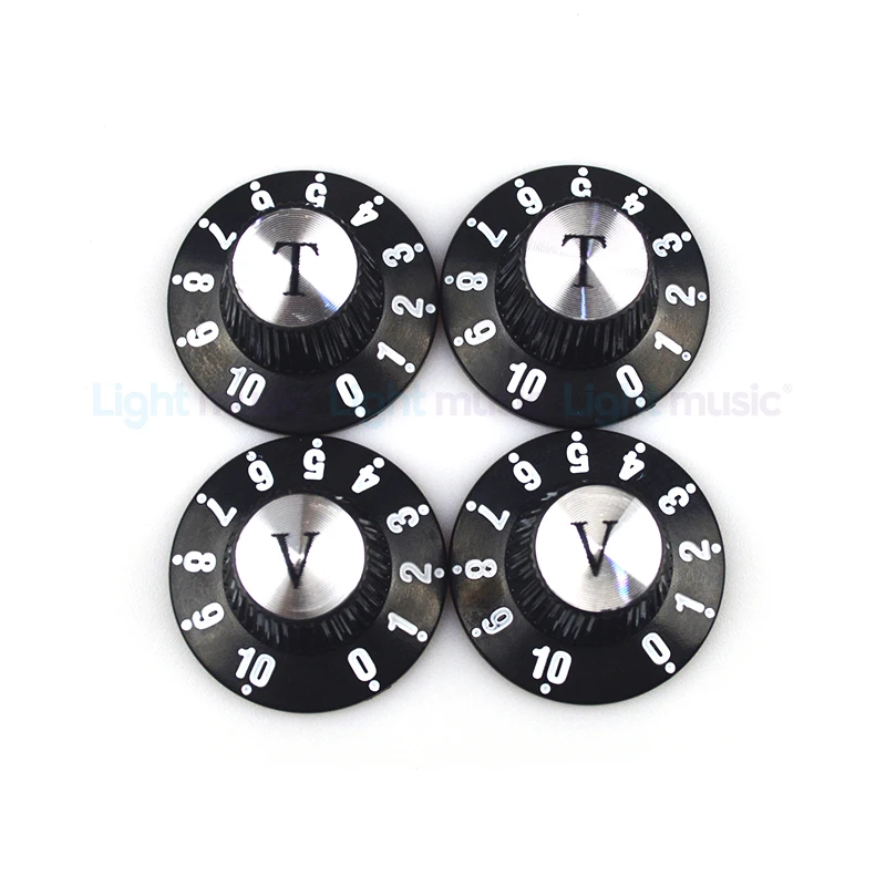 2/4pcs Aluminum Guitar Tone and Volume Speed Control Knobs Silver Silver Top Hat Bell For GB LP SG Electric Guitar