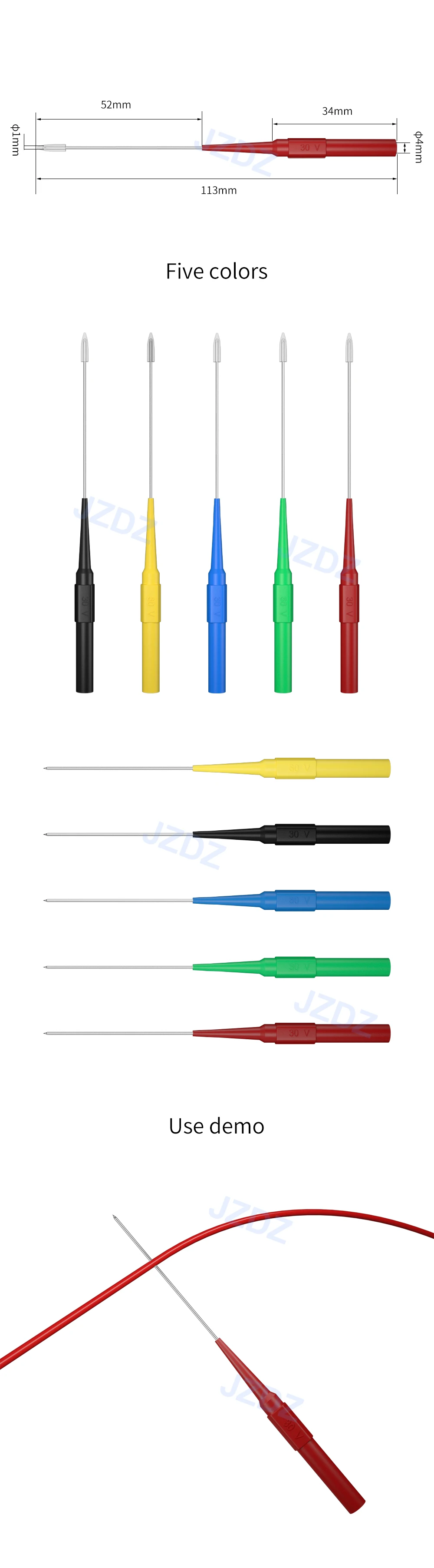 JZDZ 10pcs 1mm Test Probe Needle Mul-timeter Stainless Puncture Back Probe Pin 4mm Banana Socket Inspection Tool J.30009+