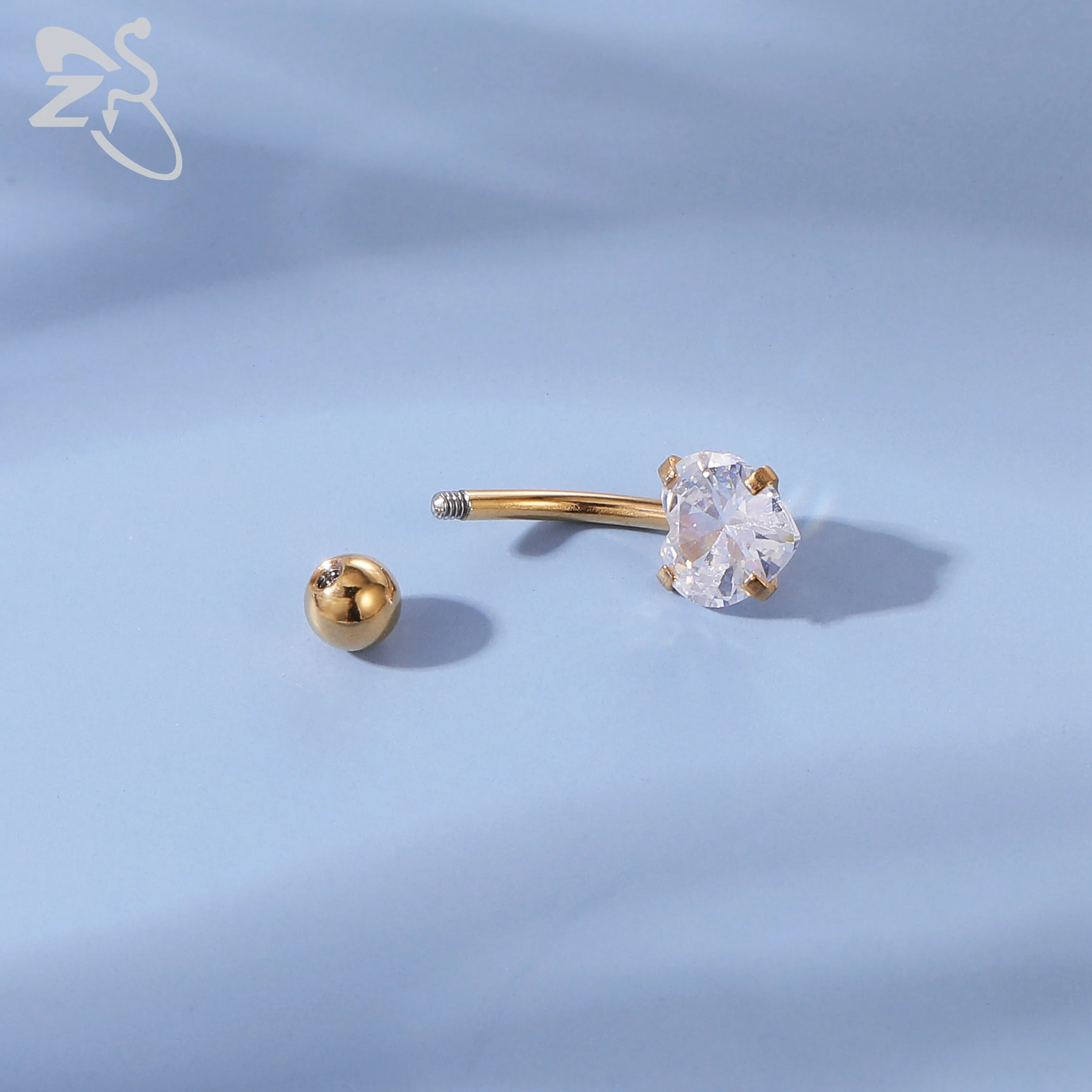 ZS 1 Piece Gold Color Stainless Steel Belly Ring Flower Heart CZ Crystal Navel Belly Button Rings Butterfly Navel Piercings 14G