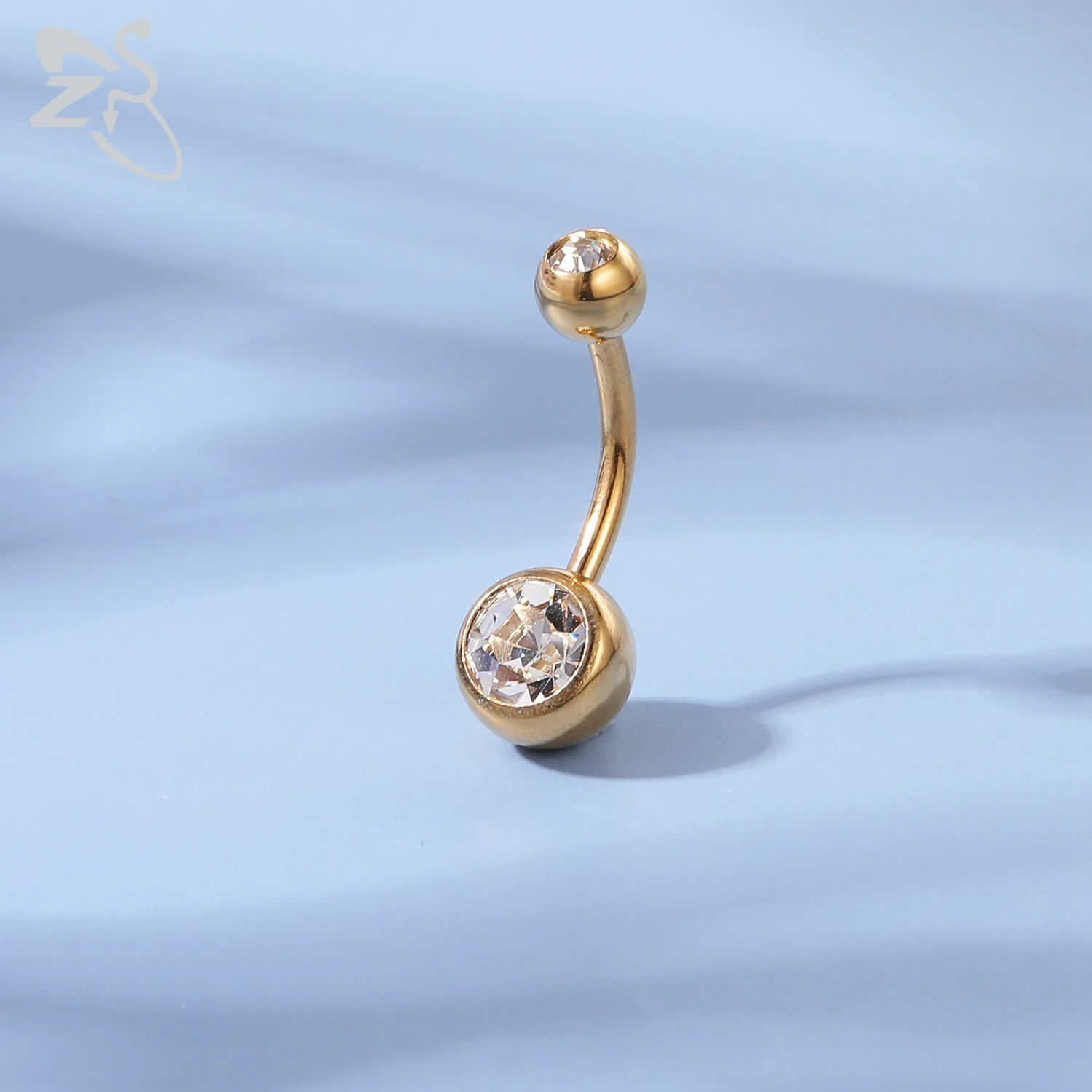 ZS 1 Piece Gold Color Stainless Steel Belly Ring Flower Heart CZ Crystal Navel Belly Button Rings Butterfly Navel Piercings 14G
