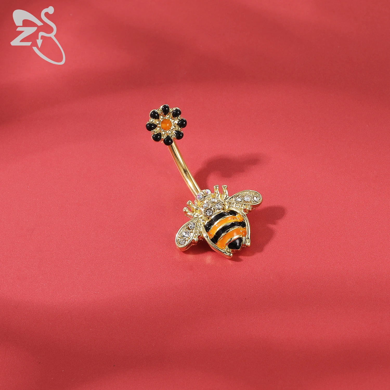 ZS 1 Piece Gold Color Stainless Steel Belly Ring Flower Heart CZ Crystal Navel Belly Button Rings Butterfly Navel Piercings 14G