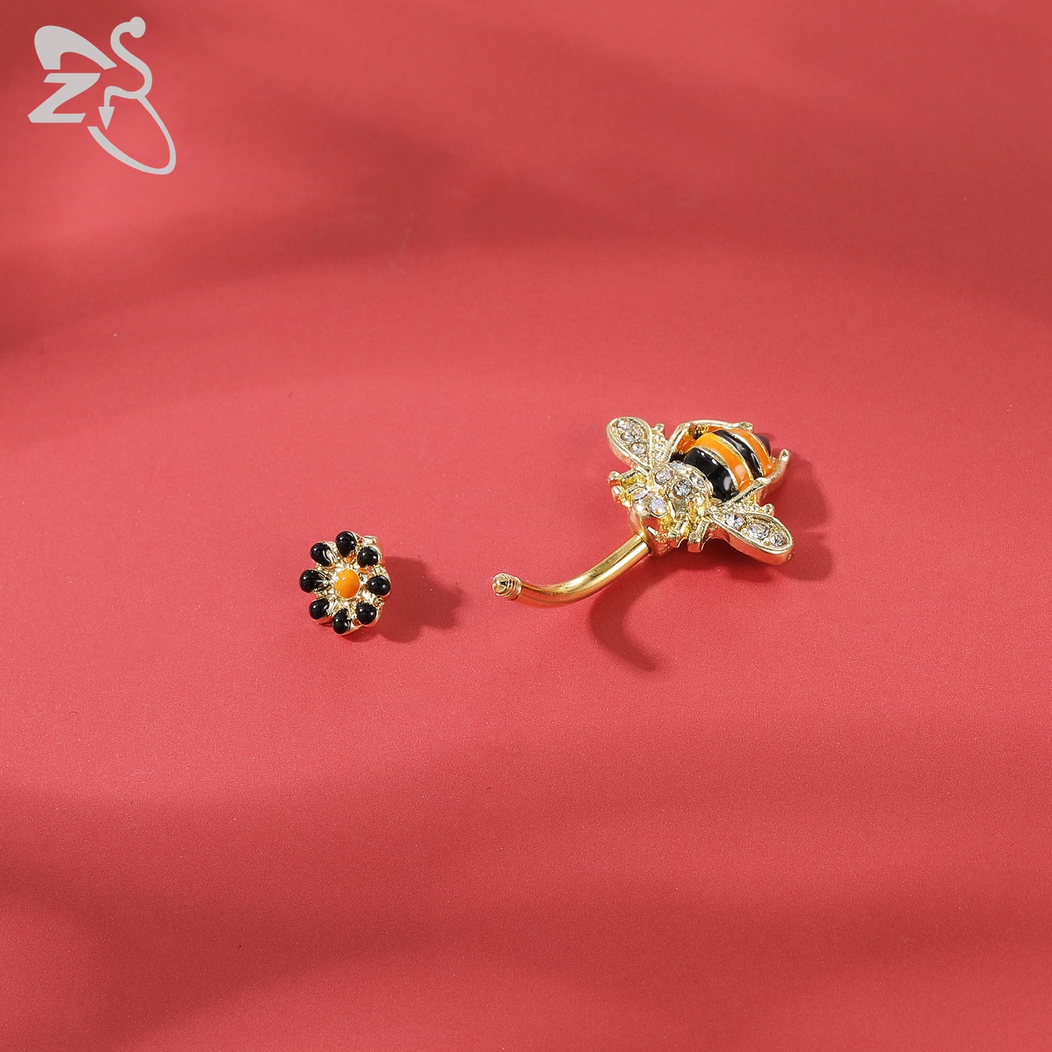 ZS 1 Piece Gold Color Stainless Steel Belly Ring Flower Heart CZ Crystal Navel Belly Button Rings Butterfly Navel Piercings 14G