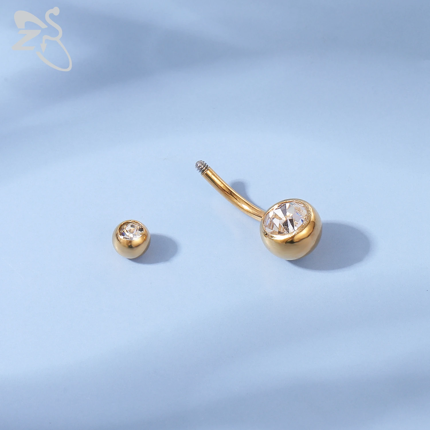 ZS 1 Piece Gold Color Stainless Steel Belly Ring Flower Heart CZ Crystal Navel Belly Button Rings Butterfly Navel Piercings 14G