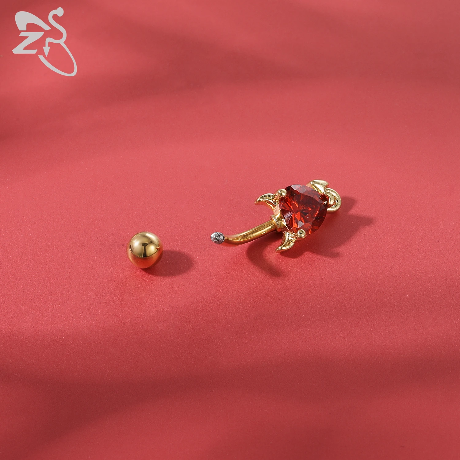 ZS 1 Piece Gold Color Stainless Steel Belly Ring Flower Heart CZ Crystal Navel Belly Button Rings Butterfly Navel Piercings 14G